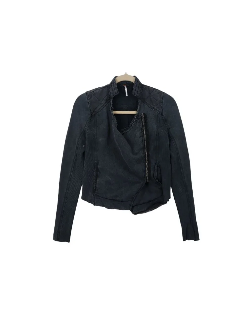 Free People XS Quilted Front-Open Moto Jacket Gray Cotton Artsy
